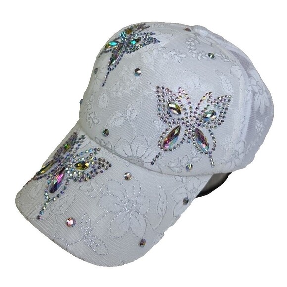 Butterfly Bling Headwear  Lace Rhinestone Hat - Womens Crystal Gem Bling Cap - Picture 2 of 4